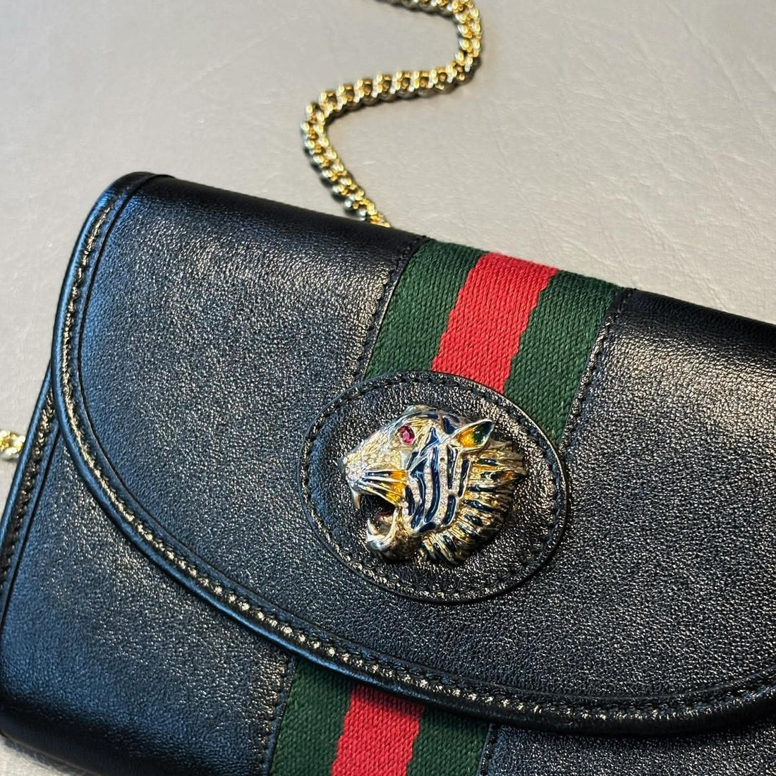 Gucci Rajah Web Chain Shoulder Bag Leather Small (Excellent Condition)