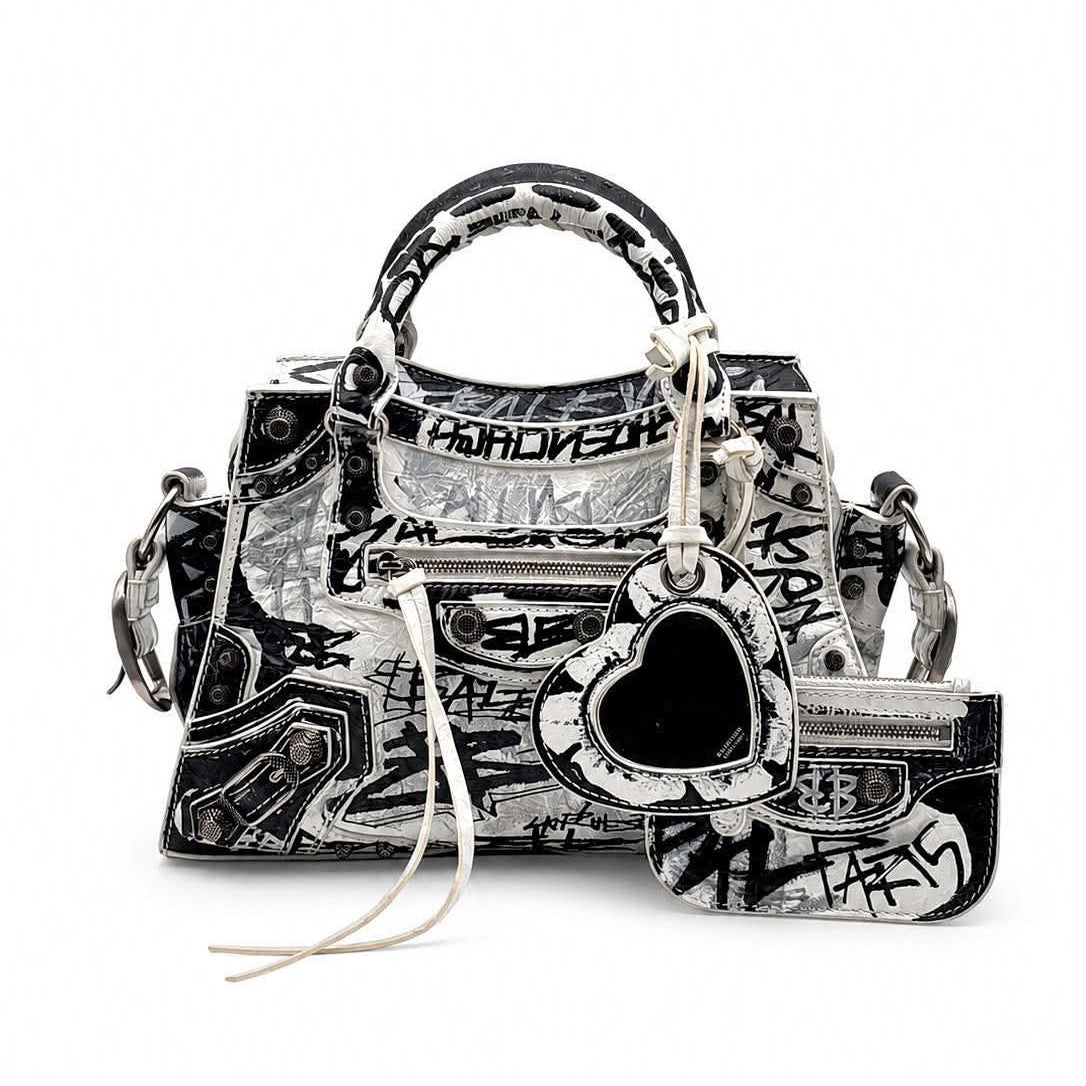 Balenciaga Agneau Arena Graffiti Neo Cagole City Handbag XS White Black (Pre-owned) MRYRG23