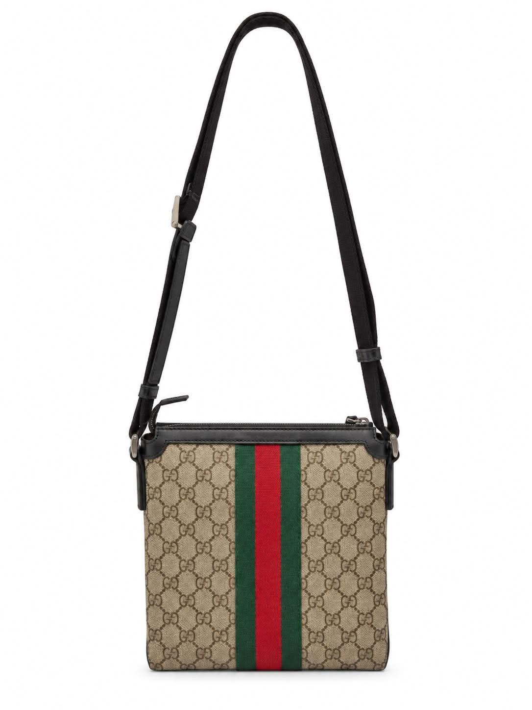 Gucci Beige/Brown GG Coated Canvas Vintage Web Flat Messenger Bag (Pre-owned)