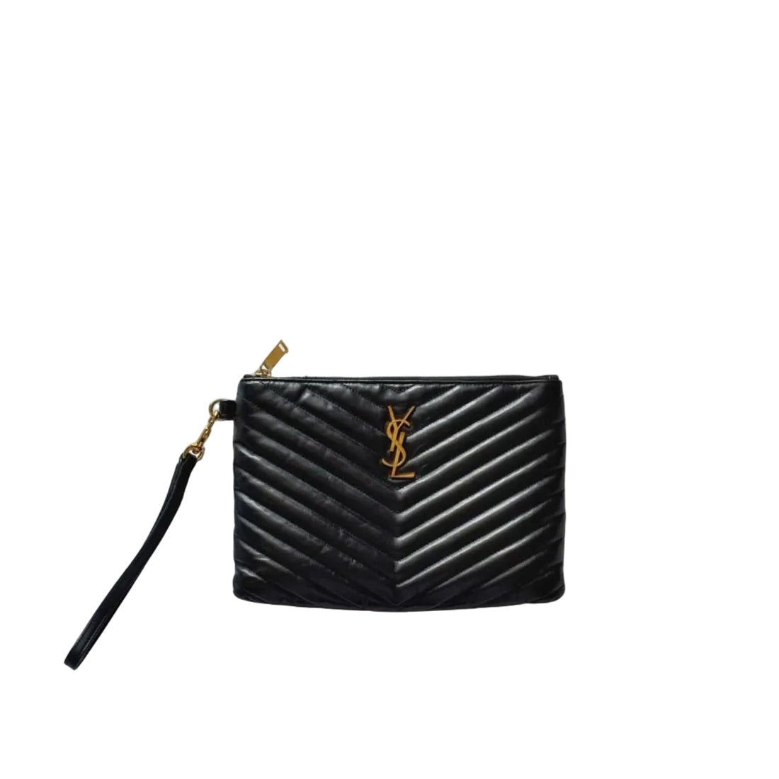 Saint Laurent Black Matelasse Quilted Leather Monogram Pouch Wristlet (Pre-owned) GHJ4MYX