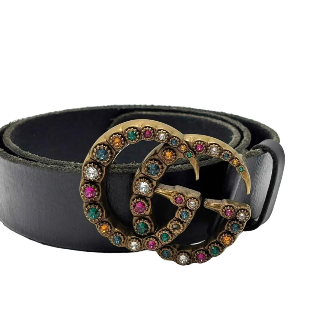 Gucci Leather Rhinestone Buckle Belt (Pre-owned)