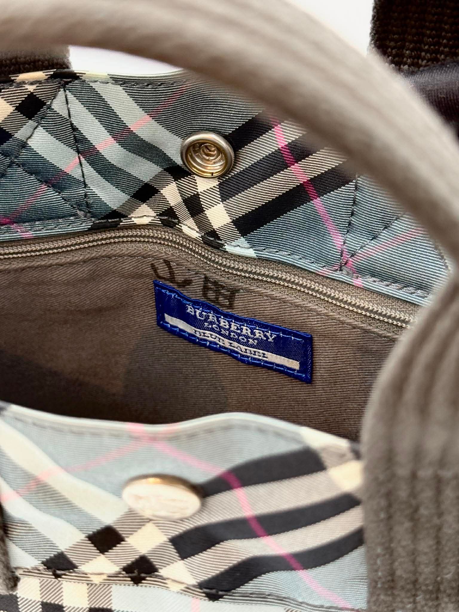Burberry Blue Label Nova Check Mini Tote Bag in Light Bue Canvas (preo