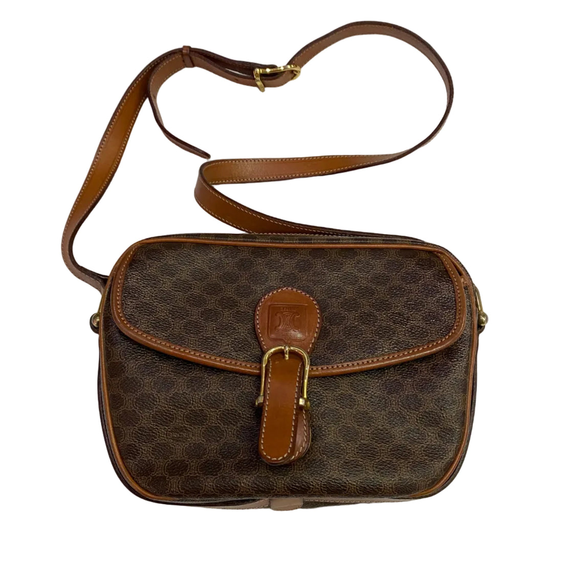 Celine Macadam Shoulder Bag in Brown Coated Canvas (Pre-owned)