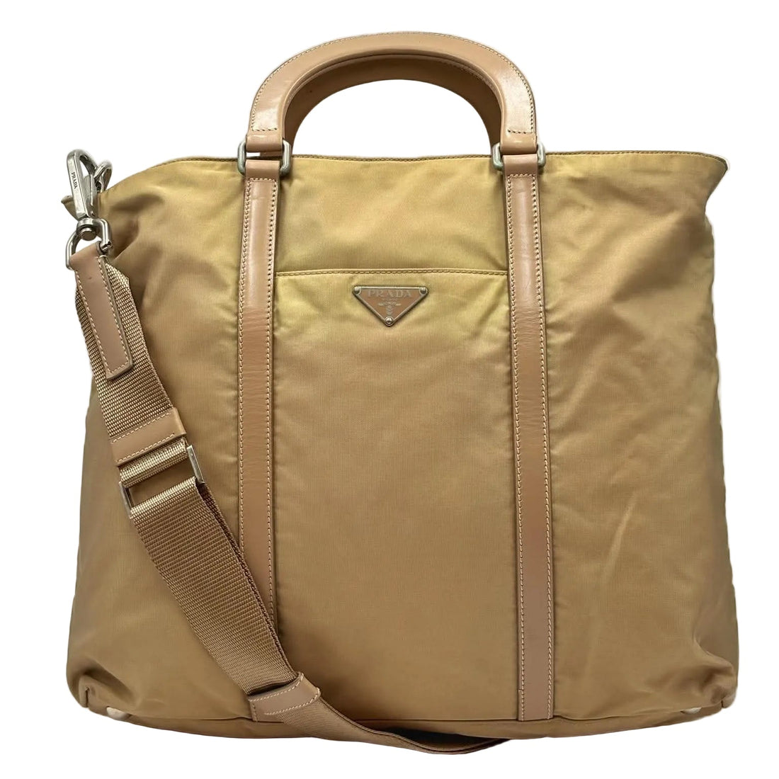 Prada Vela Nylon Shoulder Handbag Beige (Pre-owned)
