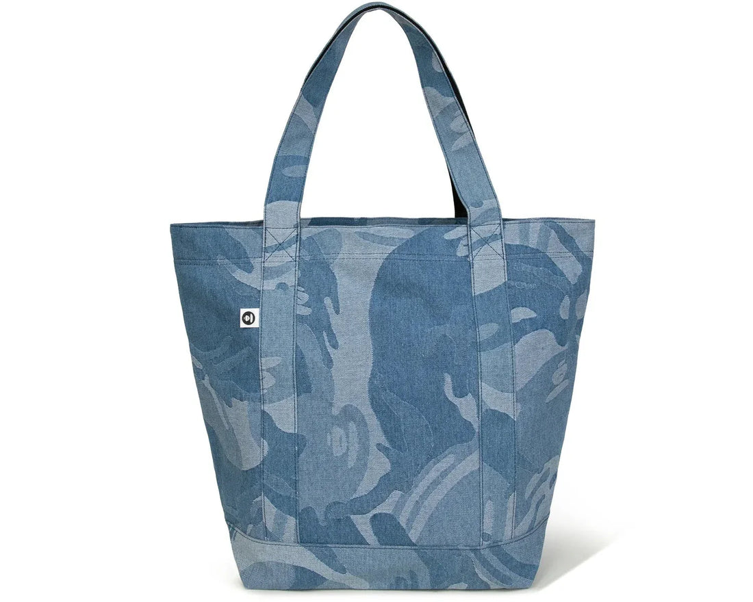 AAPE  Moonface embroidered camo denim tote