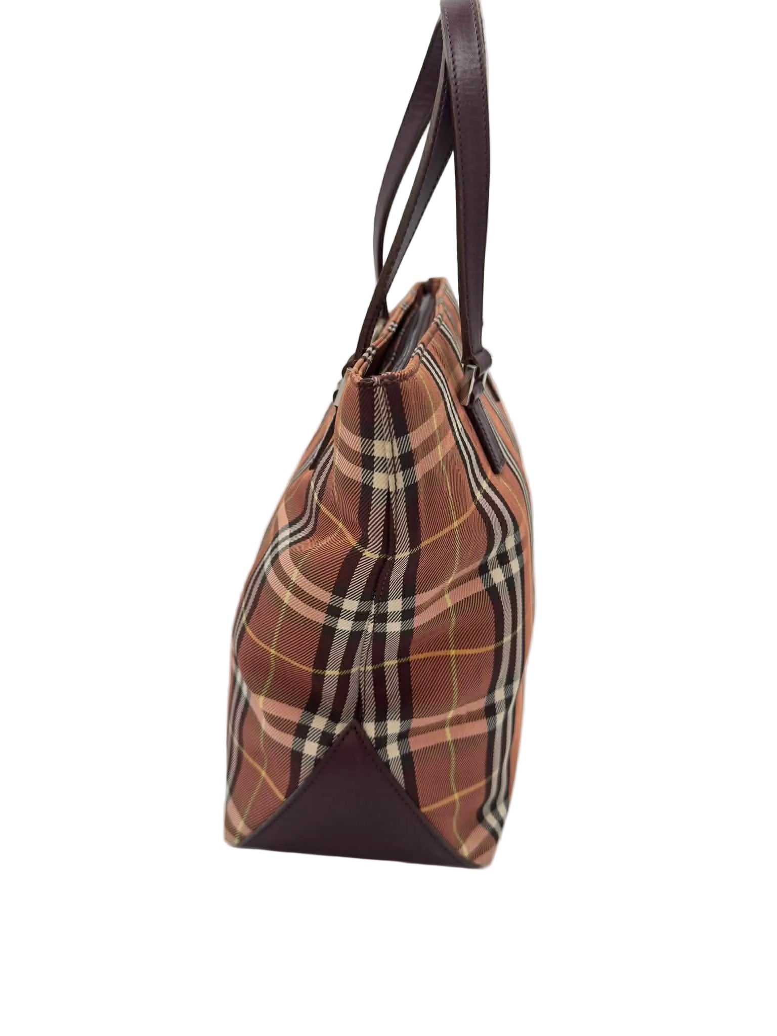 Burberry Blue Label Nova Check Mini Tote Bag with Brown Leather Trim (