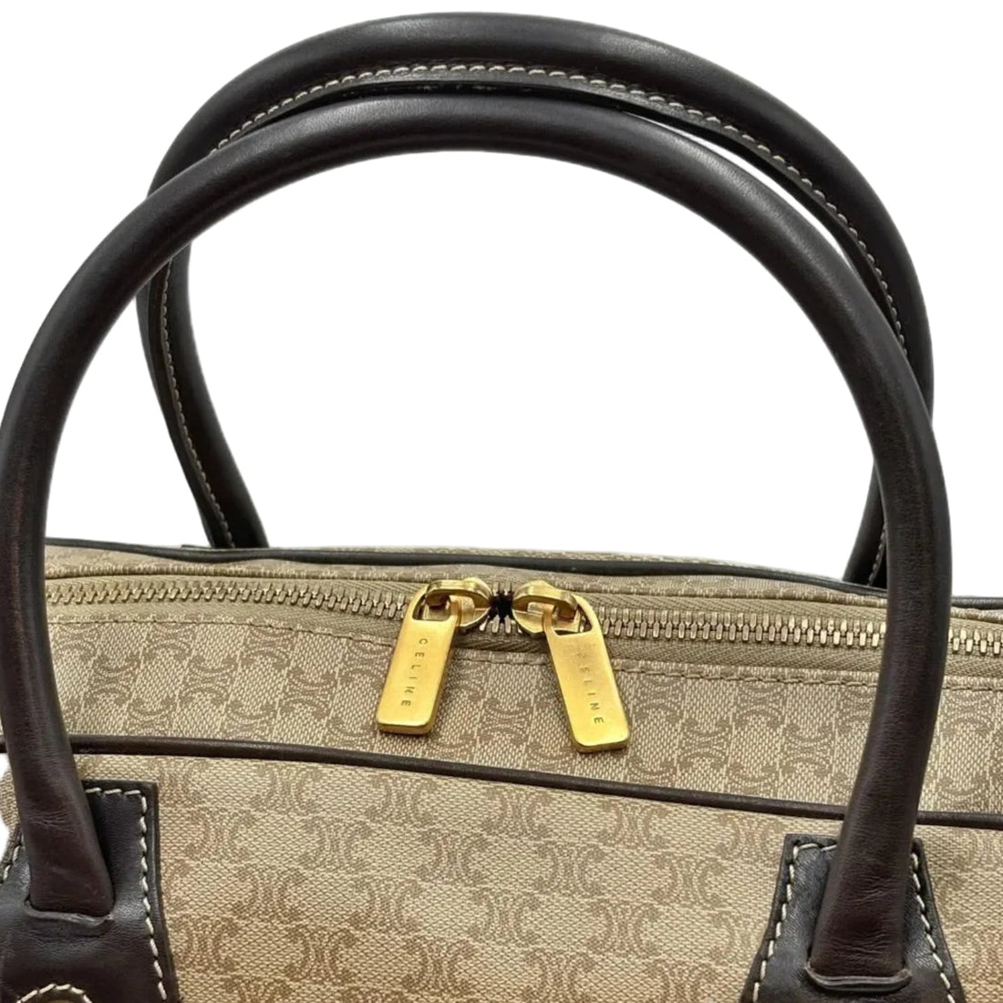 Celine Vintage Boston Bag Beige Brown Handbags (Pre-owned)