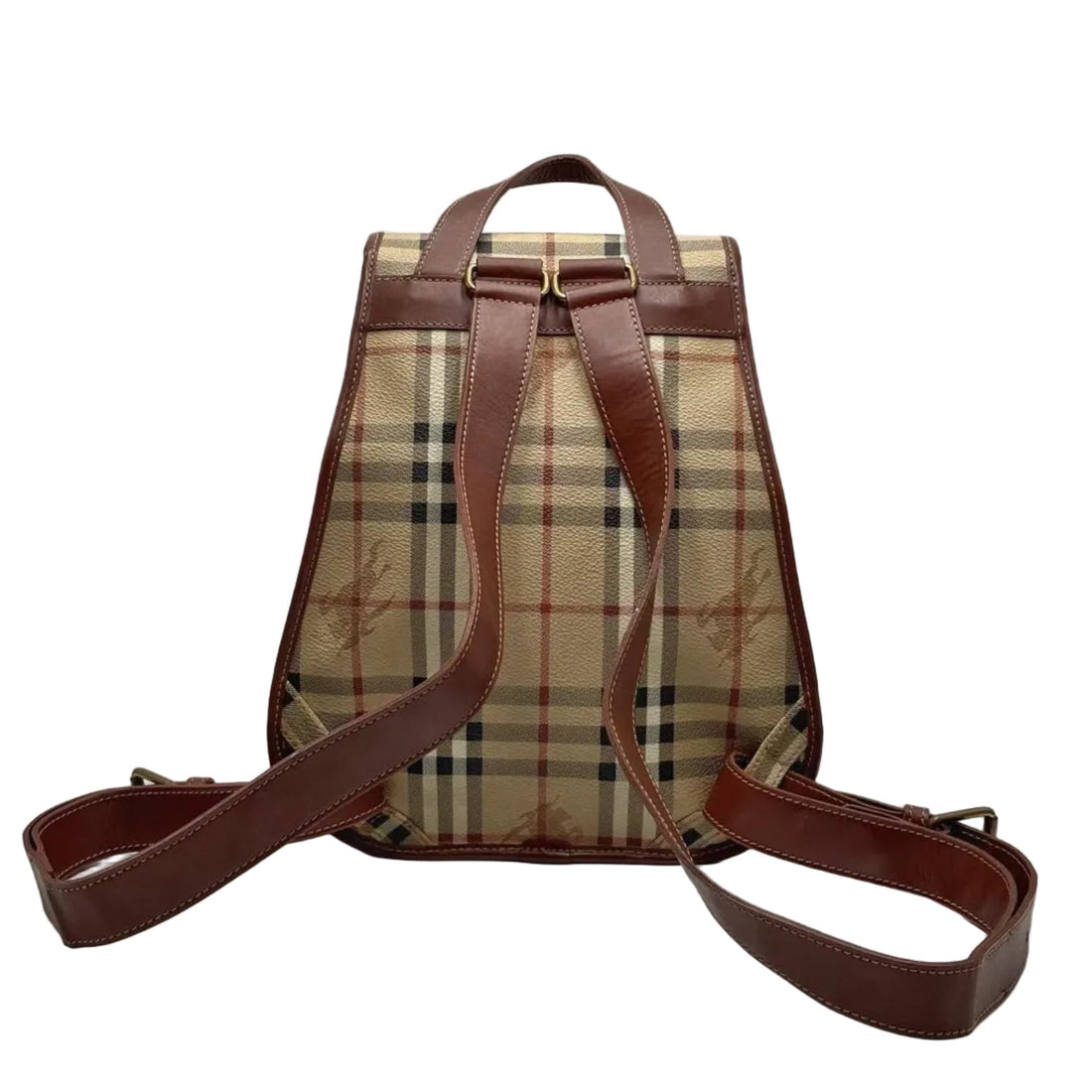 Burberry Brown Haymarket Check Leather Backpack (Pre-owned)