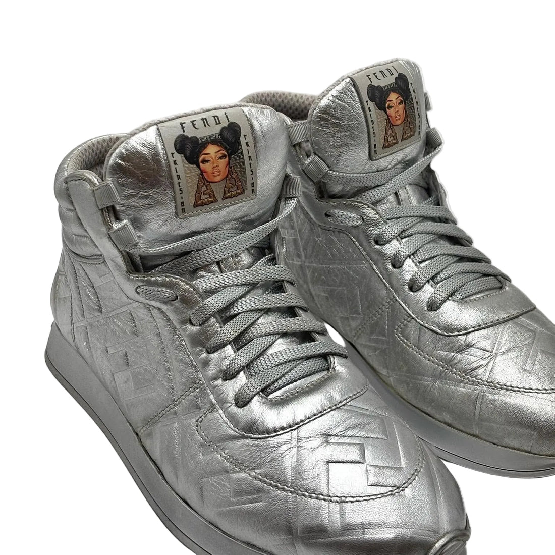 Fendi x Nicki Minaj Metallic Nappa Macro FF Embossed Prints On High Top Sneakers (Pre-owned)