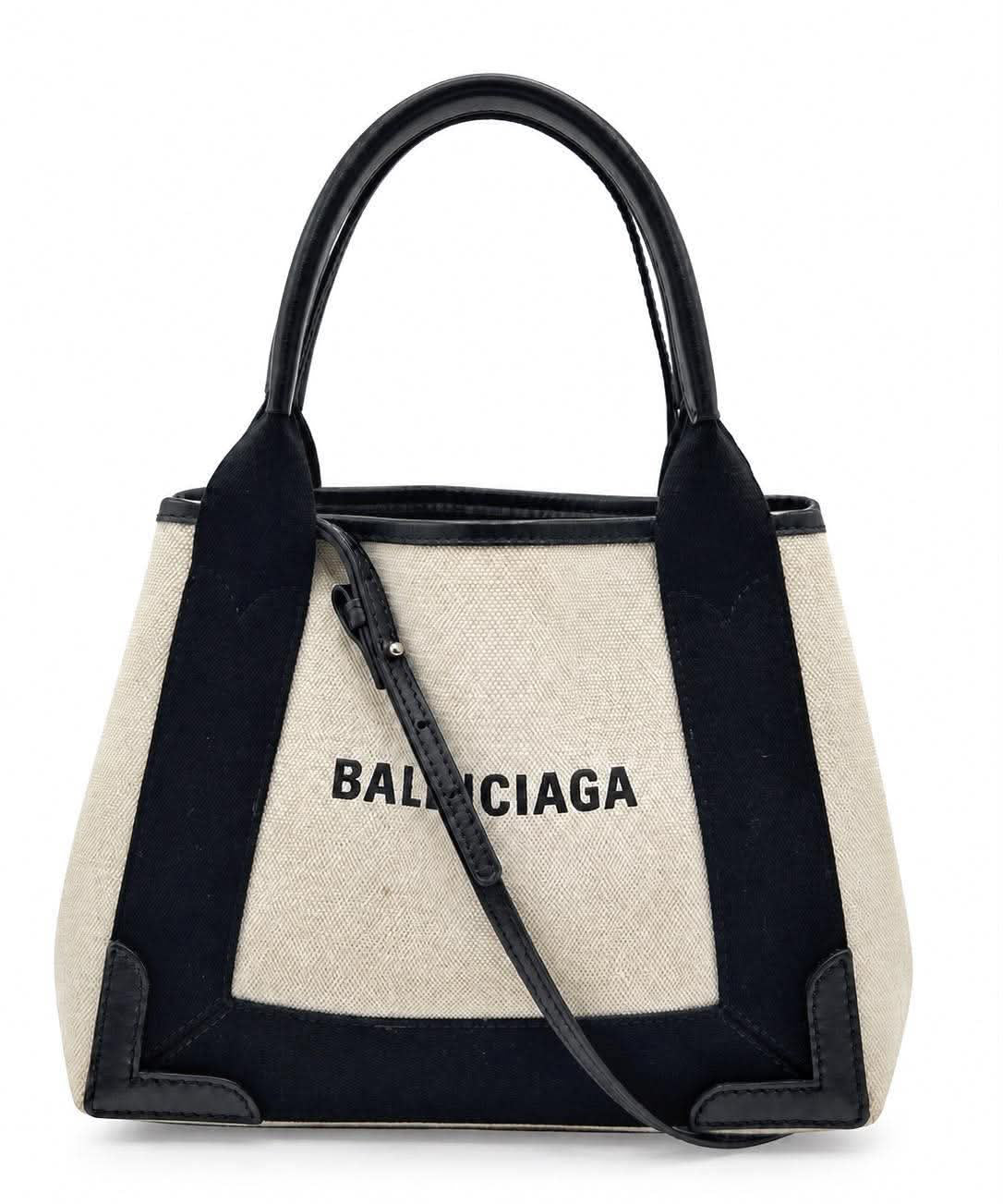 Balenciaga Cotton Canvas Calfskin Navy Cabas XS Natural Black (Pre-owned) 7JCQGGQ