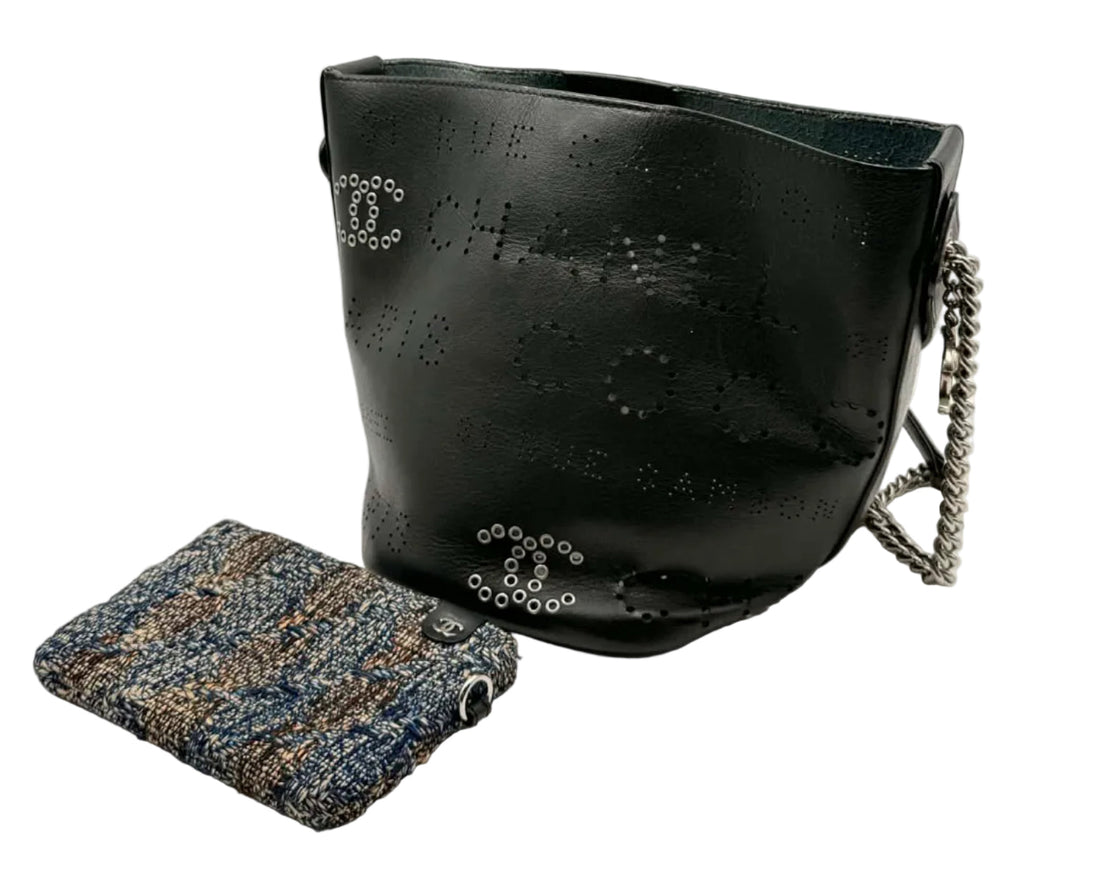 Chanel Logo Eyelet Bucket Bag Black (Like new)