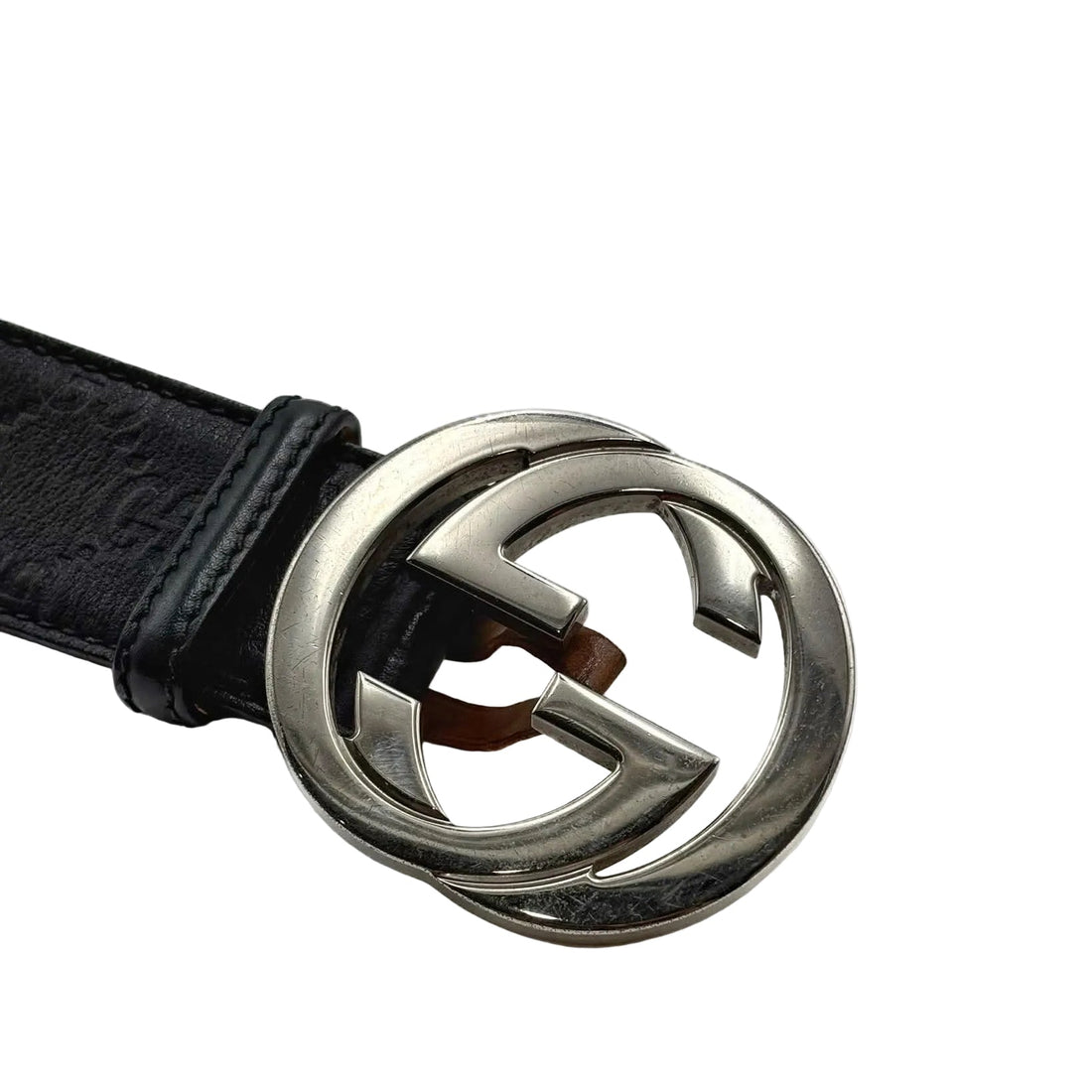 Gucci Interlocking G Belt Signature Guccissima Black/Beige Lining (Pre-owned)