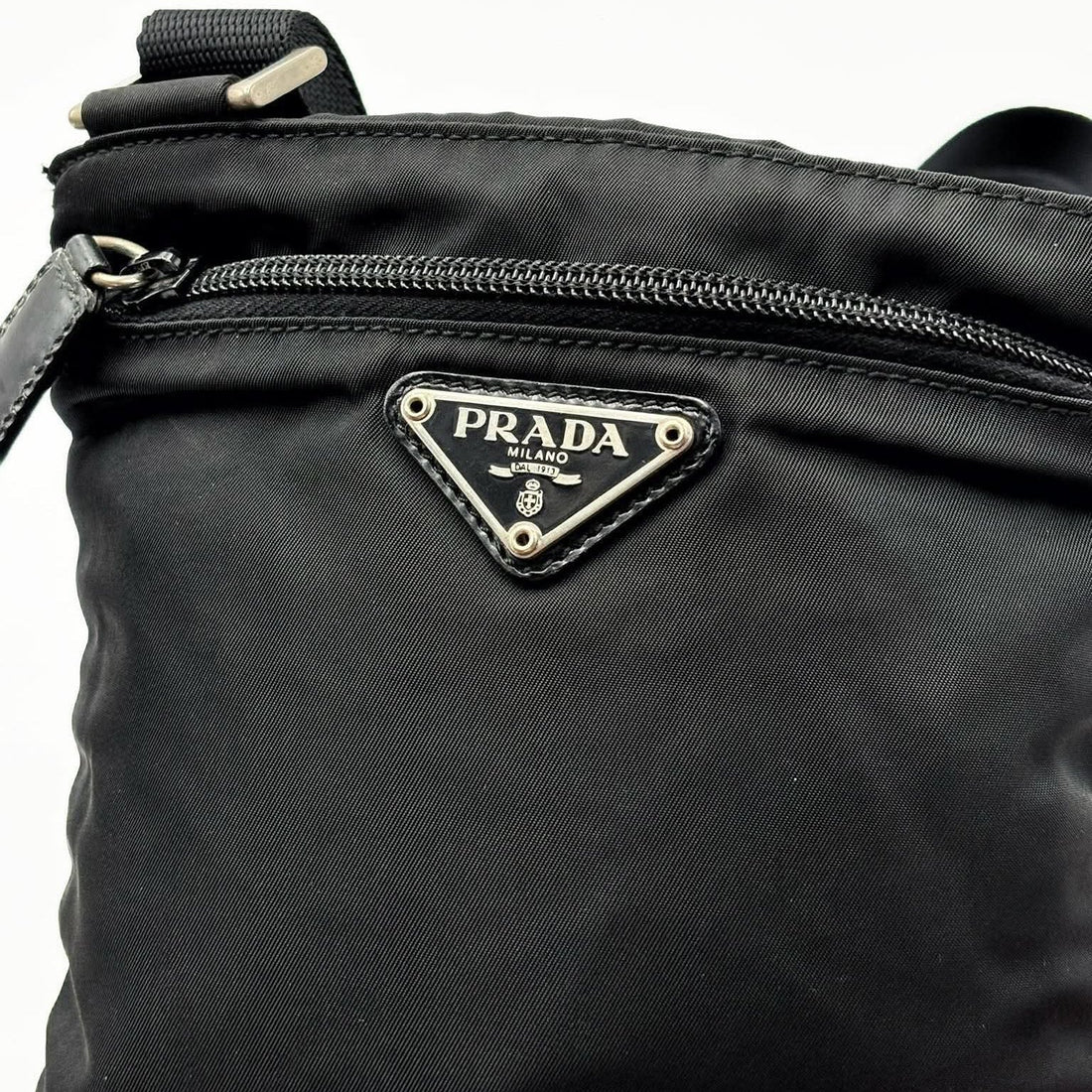 Prada Tessuto Nylon Saffiano Flat Messenger Bag Black (Pre-owned)