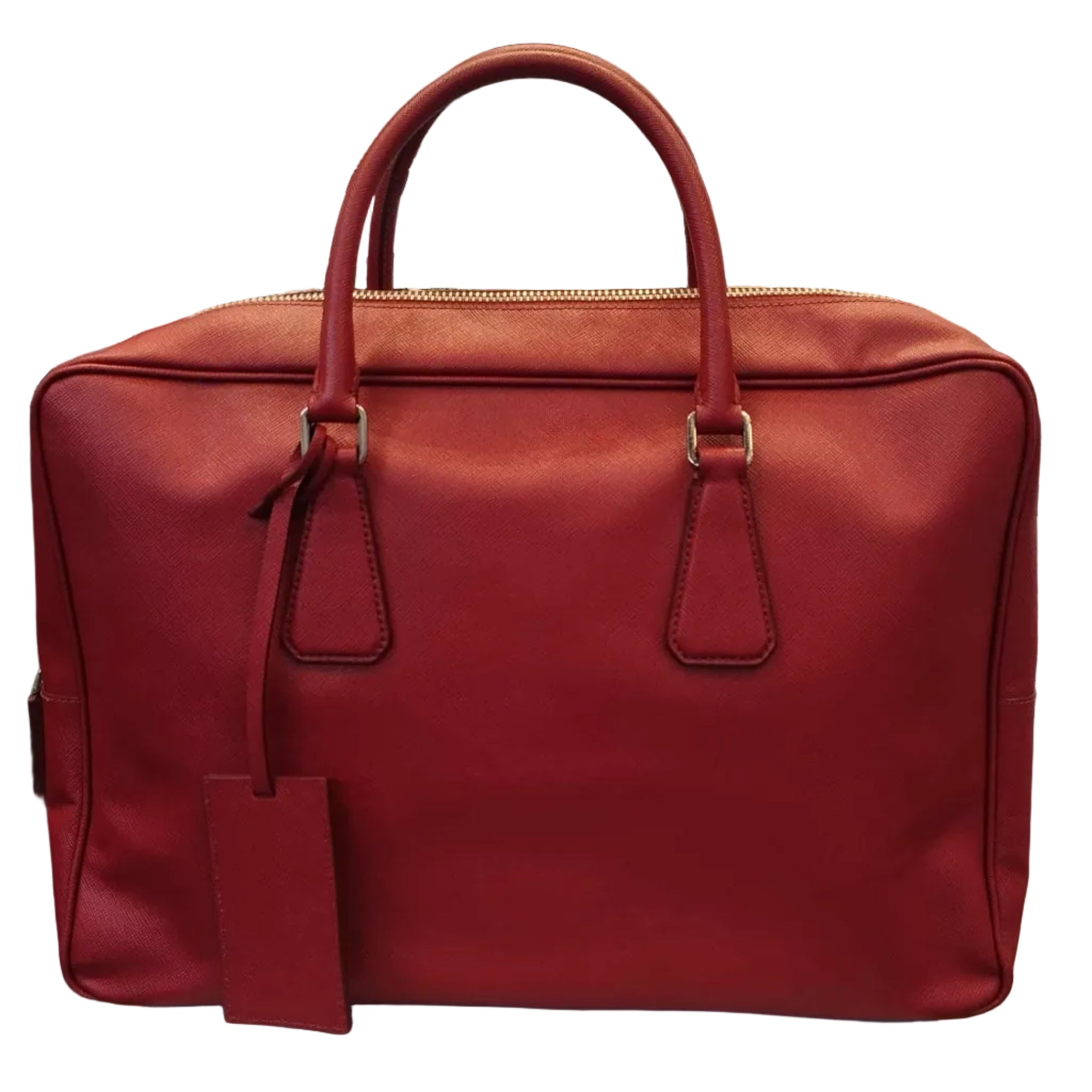 Prada Saffiano Leather Travel Laptop Briefcase Handbag Ruby Red (Like