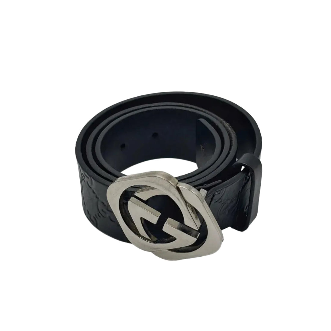 Gucci Black Guccissima Leather Square Interlocking G Buckle Belt 90CM (Pre-owned)