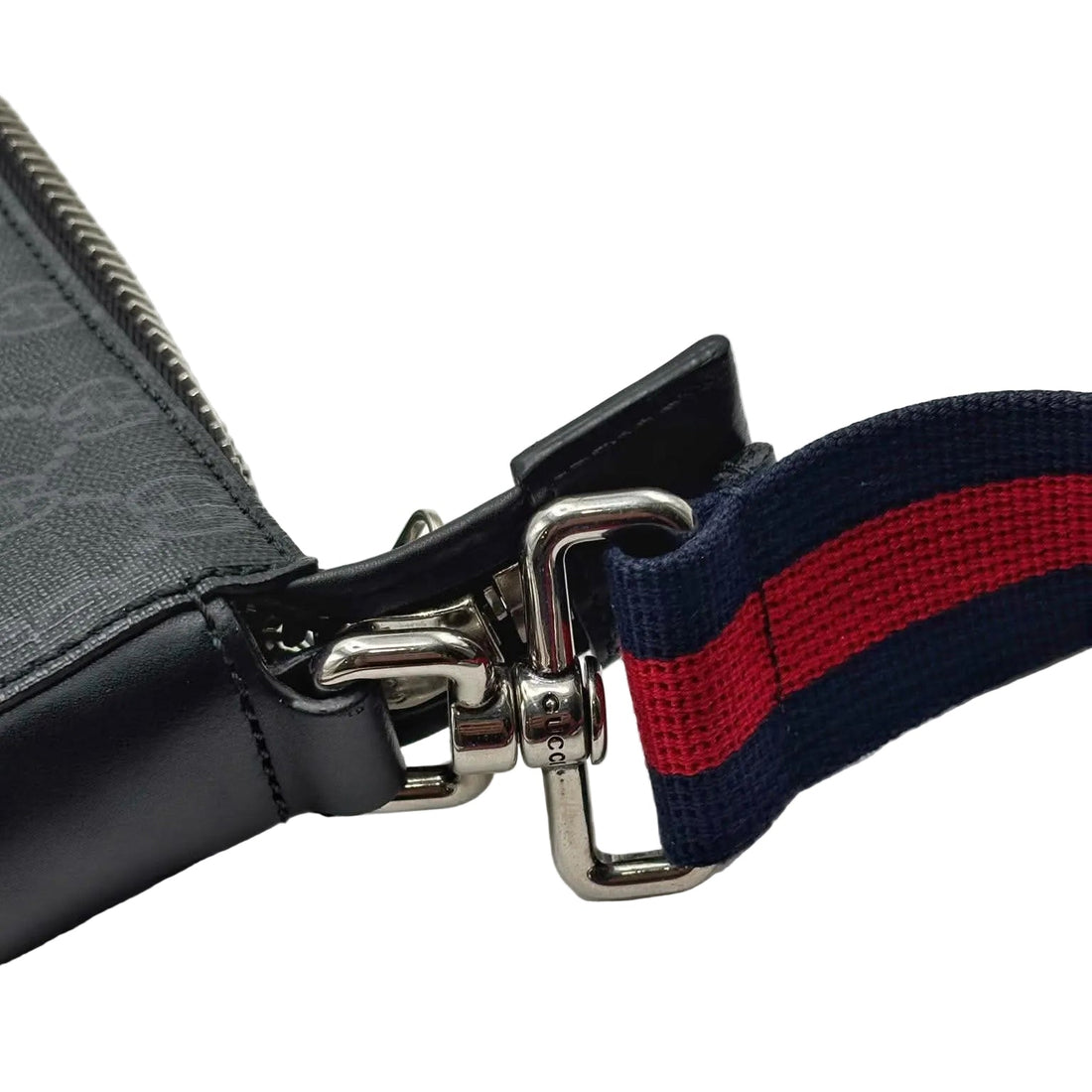 Gucci GG Supreme Monogram Appia Calfskin Web Flat Messenger Bag Black Grey (Like new) 78BGVJY