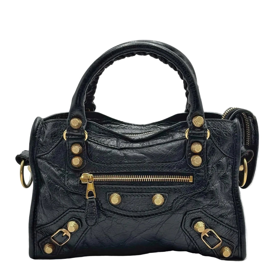 Balenciaga Black Lambskin Leather Motorcycle Mini City Bag (Pre-owned) MDVVMBH