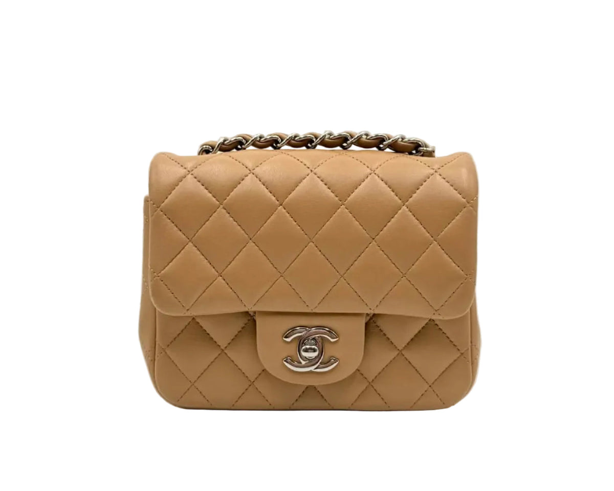 Mini Rectangle Channel CHANEL Mini Rectangle Classic Flap Lambskin Dark Beige (Like New)