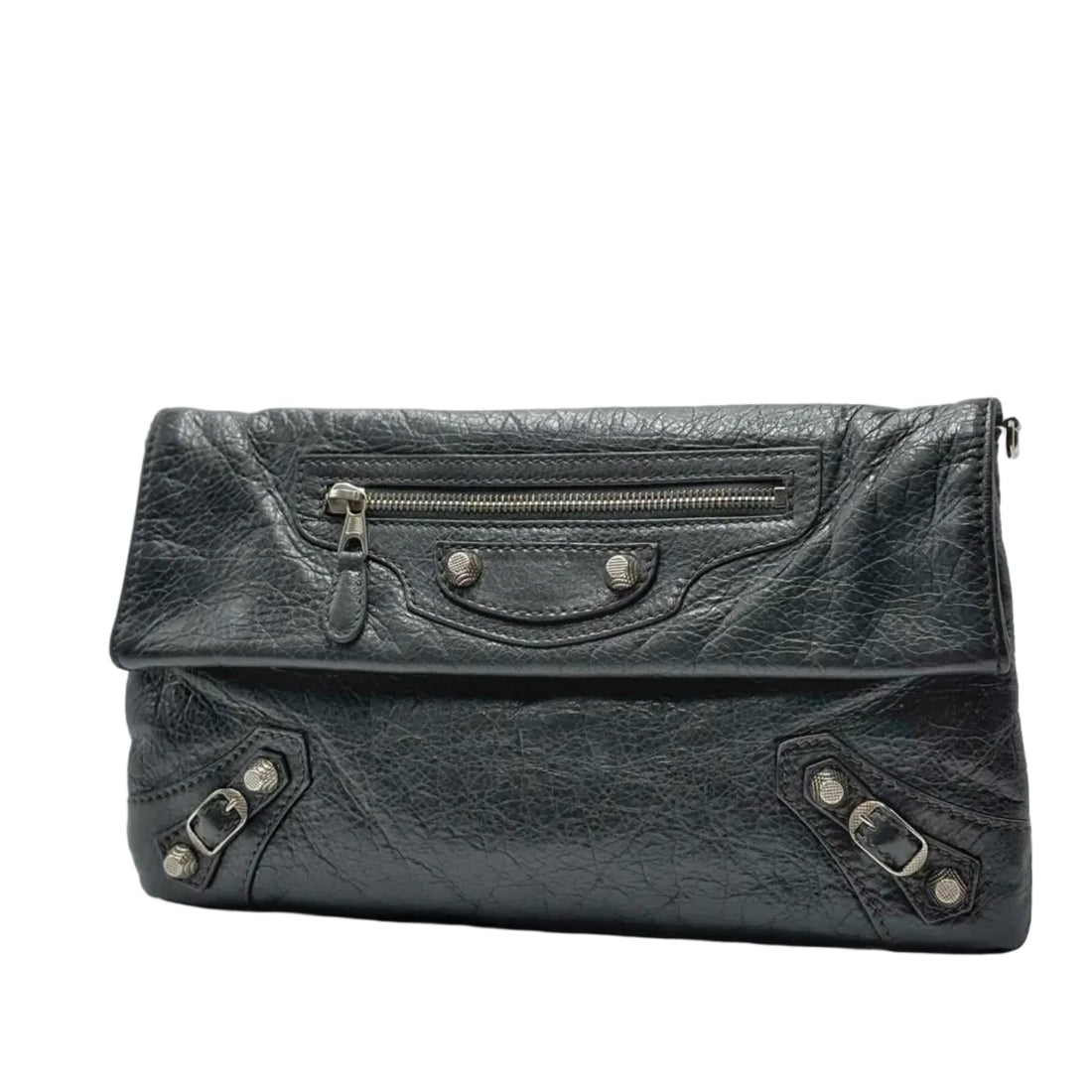 Balenciaga Gris Fossile Lambskin Leather Giant 12 Silver Envelope Clutch Crossbody W/ Strap Bag (Like new) BXHY7T9