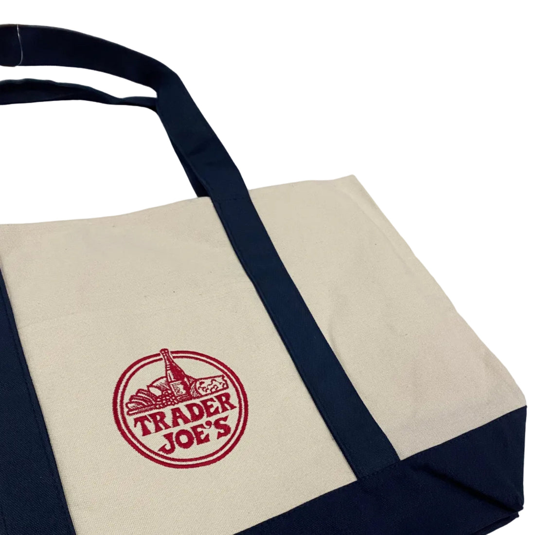 Trader Joes Large Tote Shopping Bag Cotton Canvas Embroidered Bag
