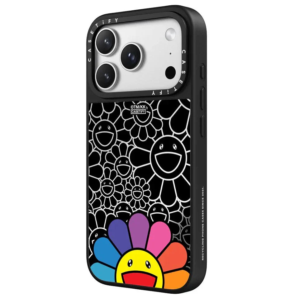 CASETIFY  x Takashi Murakami Flowers Bloom Rainbow Smile iPhone 17 Pro Max Glaze Case Black