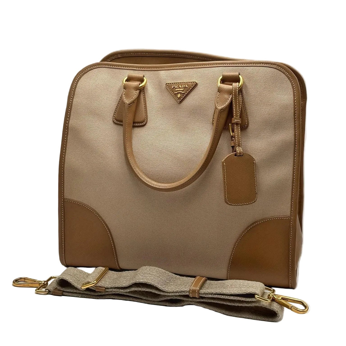 Prada Convertible Tote Canvas And Saffiano Leather Large Satchel (Pre-owned) QMBWT74