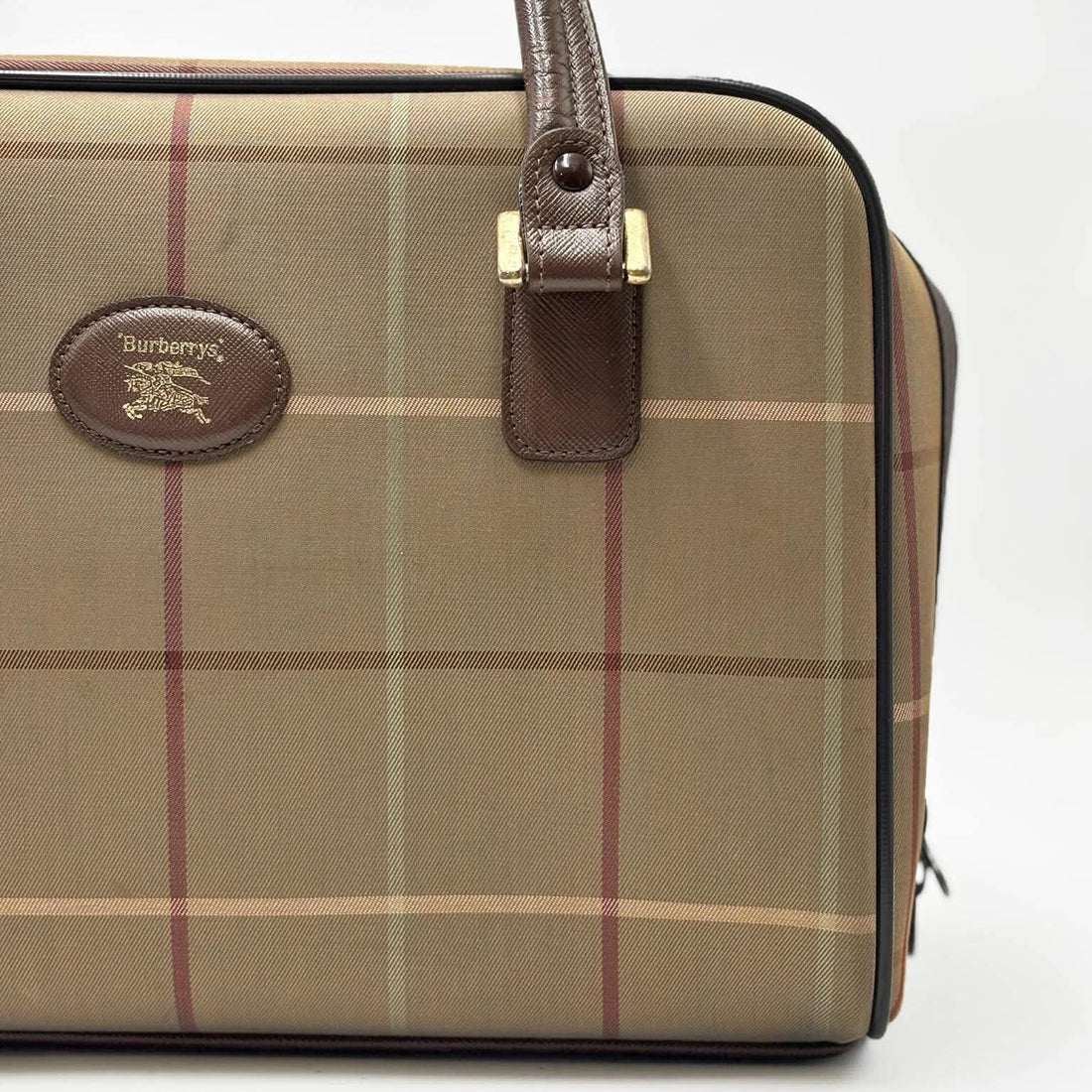 Burberry Nova Check Boston Bag Nylon Canvas Brown Auth (Pre-owned)