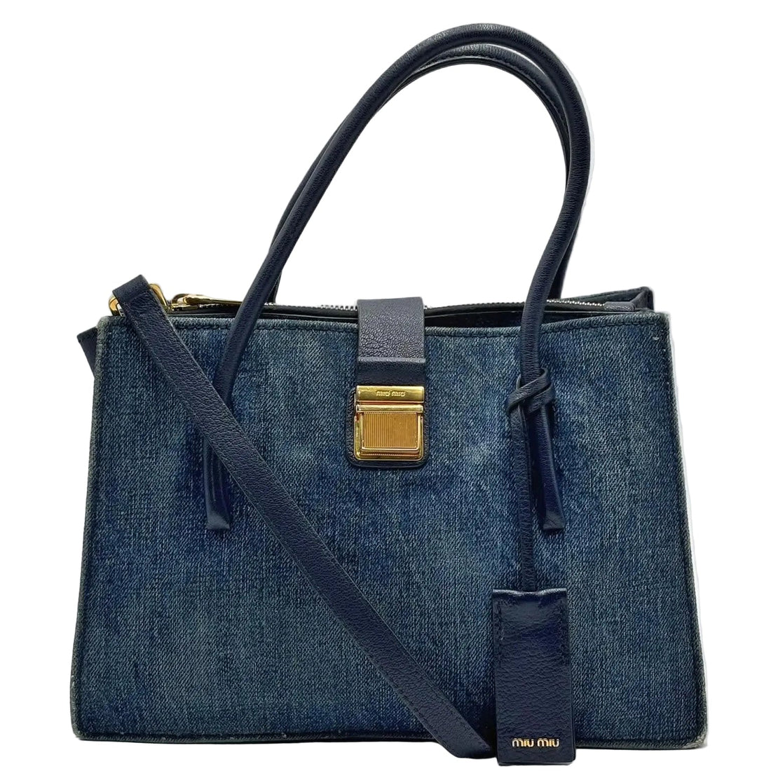 Miu Miu Madras Denim Handbag Blue (Pre-owned)