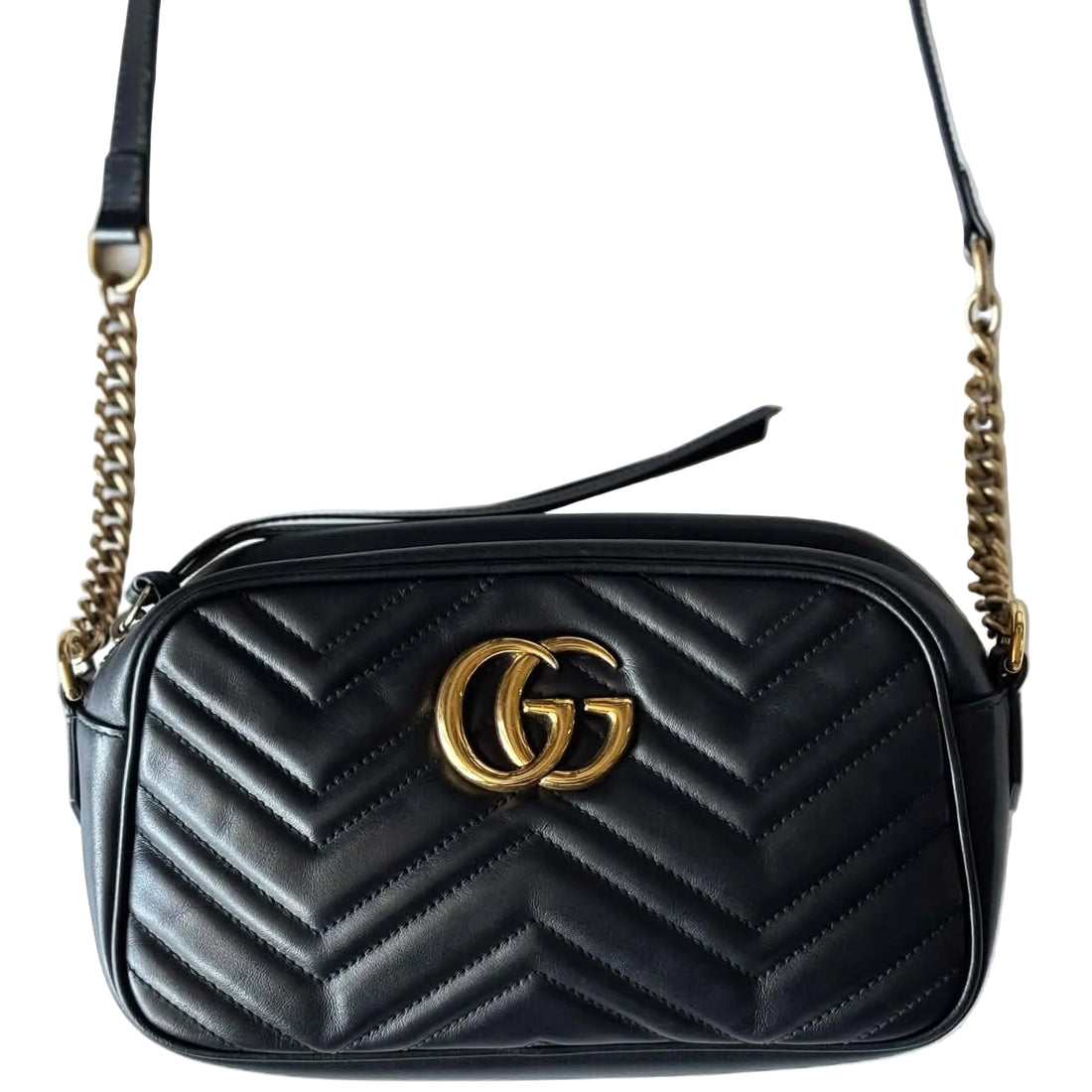 Gucci GG Marmont Small Camera Bag Black Matelasse Leather (Pre-owned) G3YKJ9X
