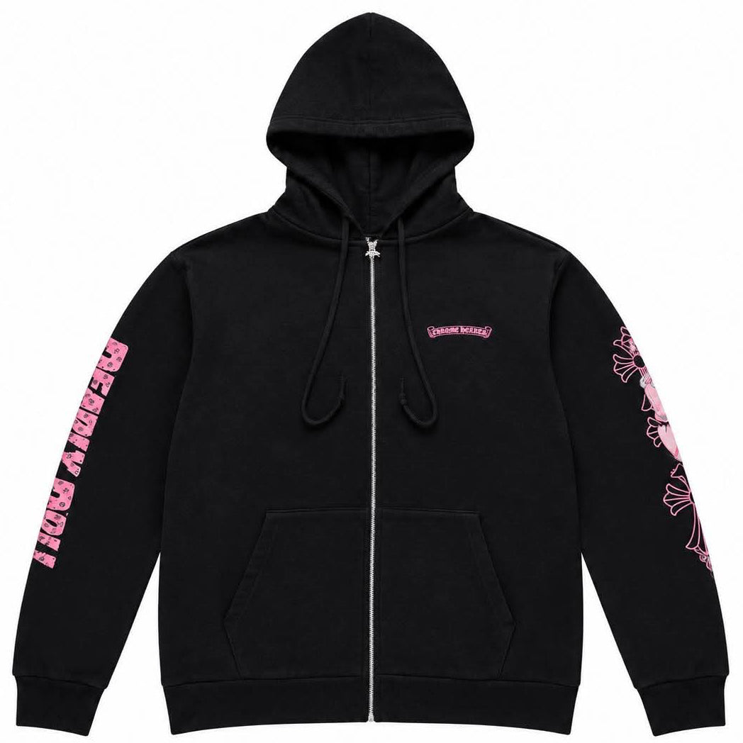 Chrome Hearts  Deadly Doll Pink Cross Scroll Label Zip Up Hoodie
