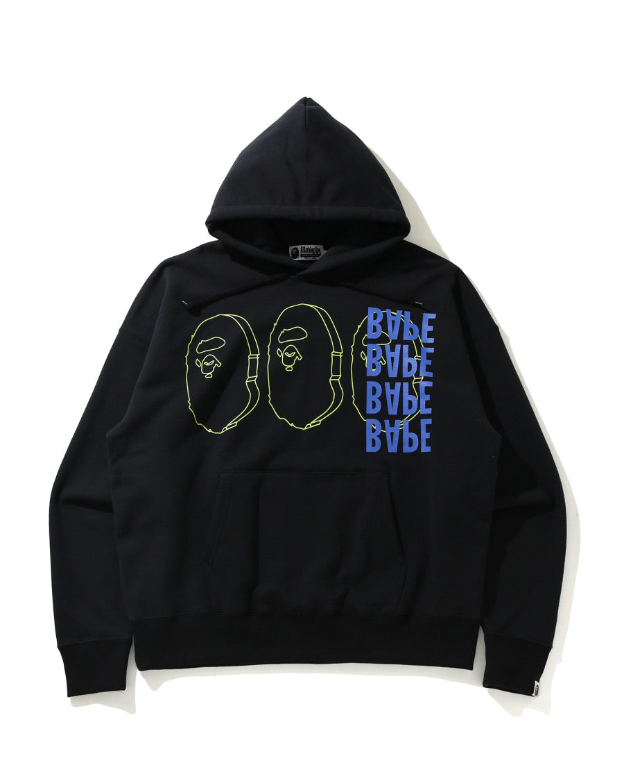 Bape Ape Head Printed Hooded Sweatshirt Black