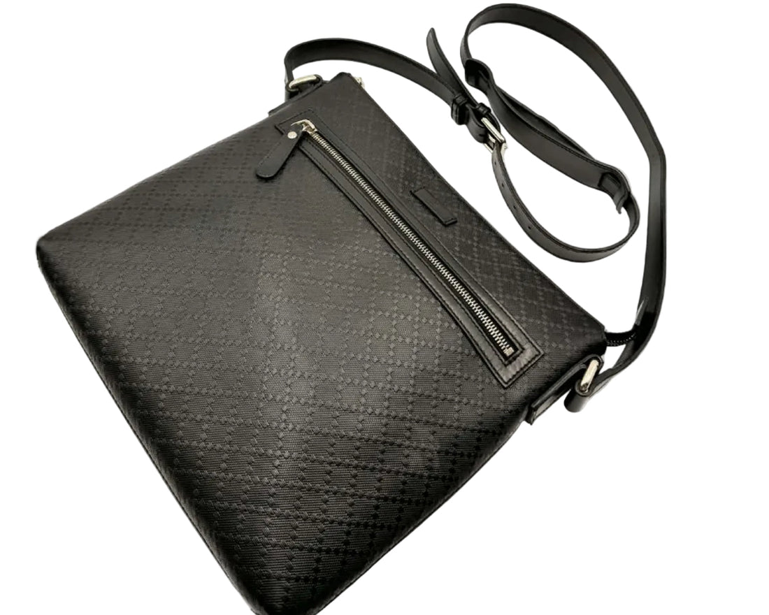 Gucci Diamante Black Leather Messenger Bag Shoulder Bag (Like new)