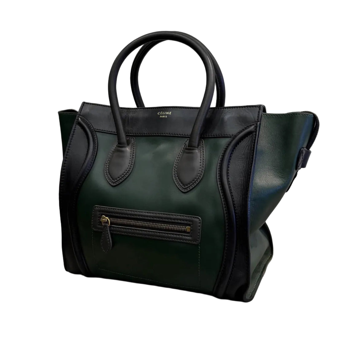 Celine Black/Green Calfskin Leather Mini Luggage Tote Bag (Pre-owned)