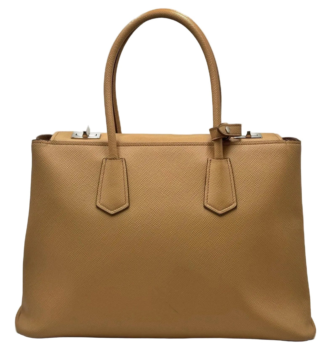 Prada Caramel Saffiano Lux Leather Twin Tote Bag (Pre-owned) HJTX82W