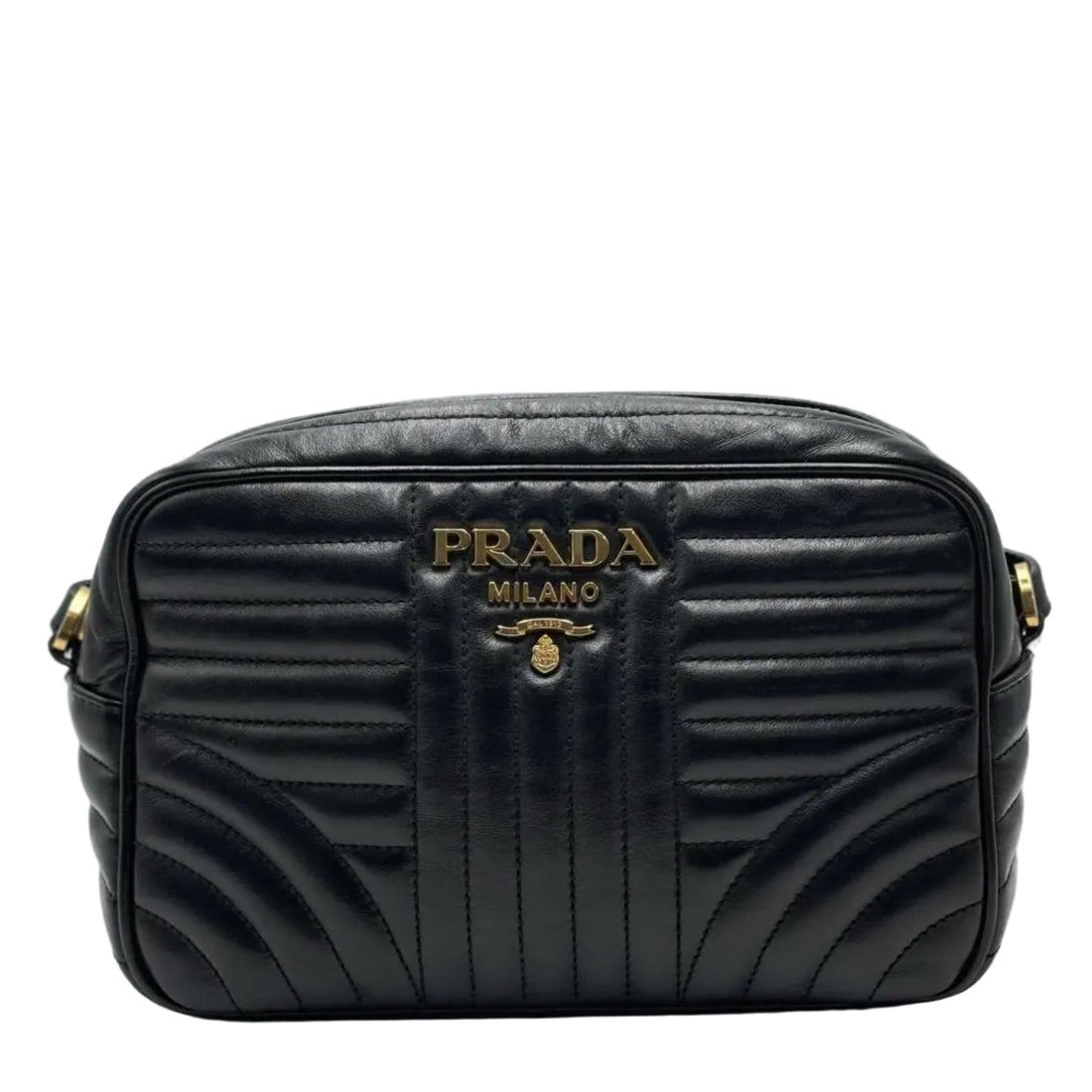 Prada Black Quilted Soft Calfskin Leather Diagramme Camera Crossbody Bag (Like new) K7JVRDD
