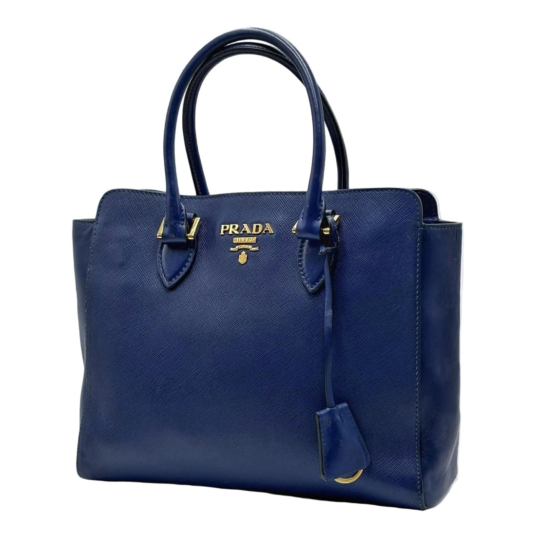 Prada Blue Saffiano Lux Leather Magentic Closure Tote (Pre-owned) MMVQ39B