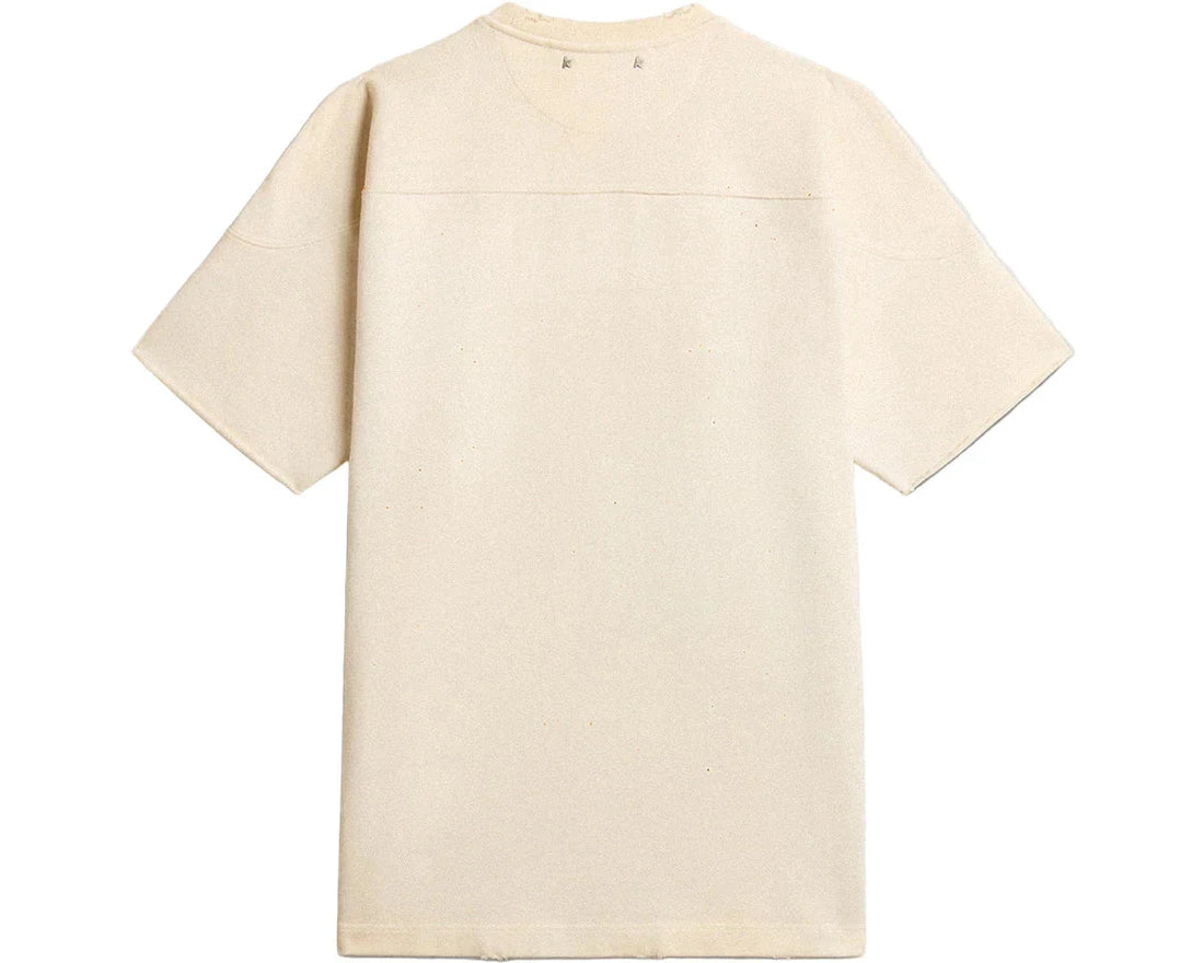 Golden Goose Men's cotton T-shirt in vintage white with raw edge on the front
