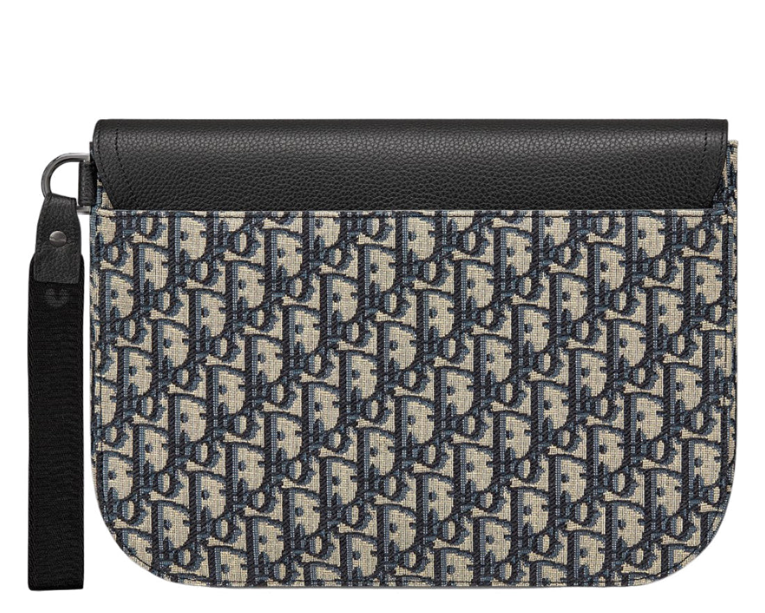 Dior Saddle A5 Pouch Beige and Black Dior Oblique Jacquard with Black Grained Calfskin (Preloved)