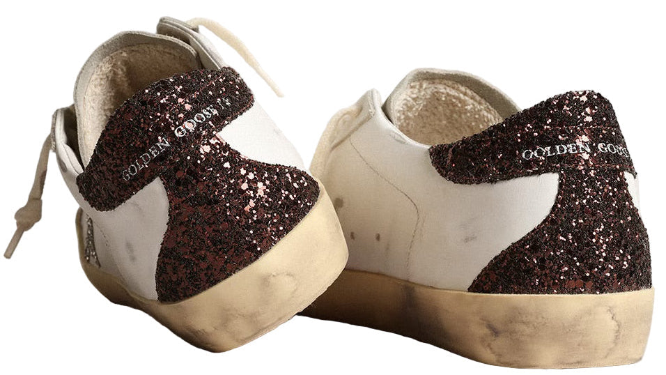 Golden Goose Super-Star with silver star and brown glitter heel tab (Women’s)