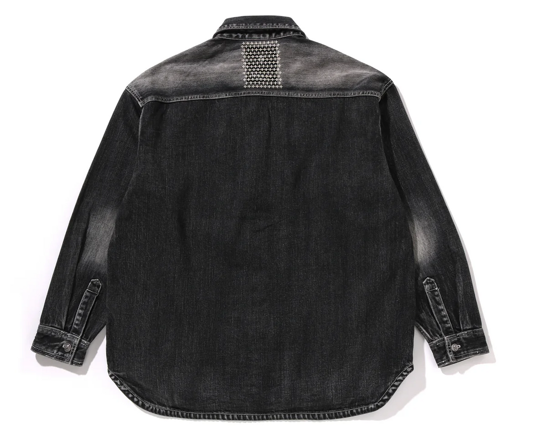 BAPE BLACK Men Long Sleeve Shirt Shashiko Patchwork Shirt