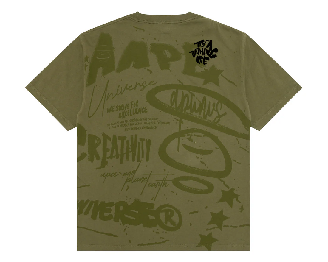 AAPE Men Short Sleeve T-Shirt AAPEUNVS graphic tee Khaki