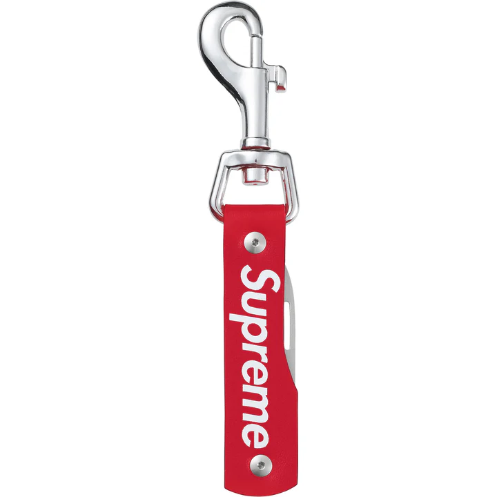 Supreme Leather Clip Knife Red