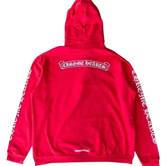 Chrome Hearts Red & White Scroll Logo Hoodie