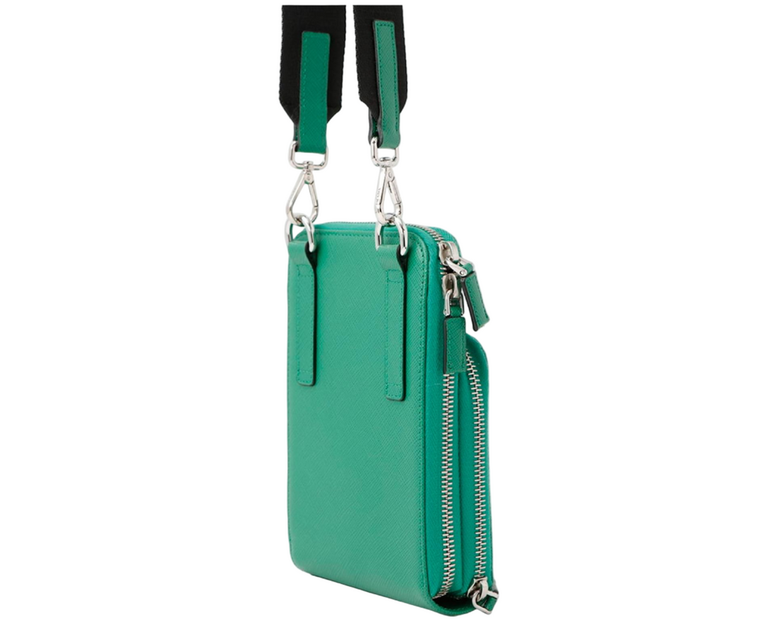 Prada Saffiano Triangle Smartphone Shoulder Bag Green