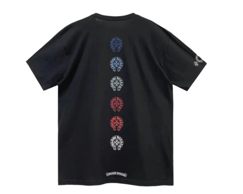 Chrome Hearts Multi Color Gradient Horseshoe Logo Short Sleeve T-shirt