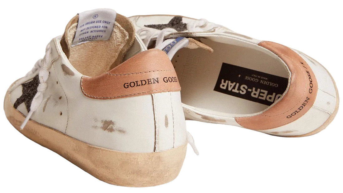 Golden Goose Super-Star with black glitter star and pink heel tab (Women’s)