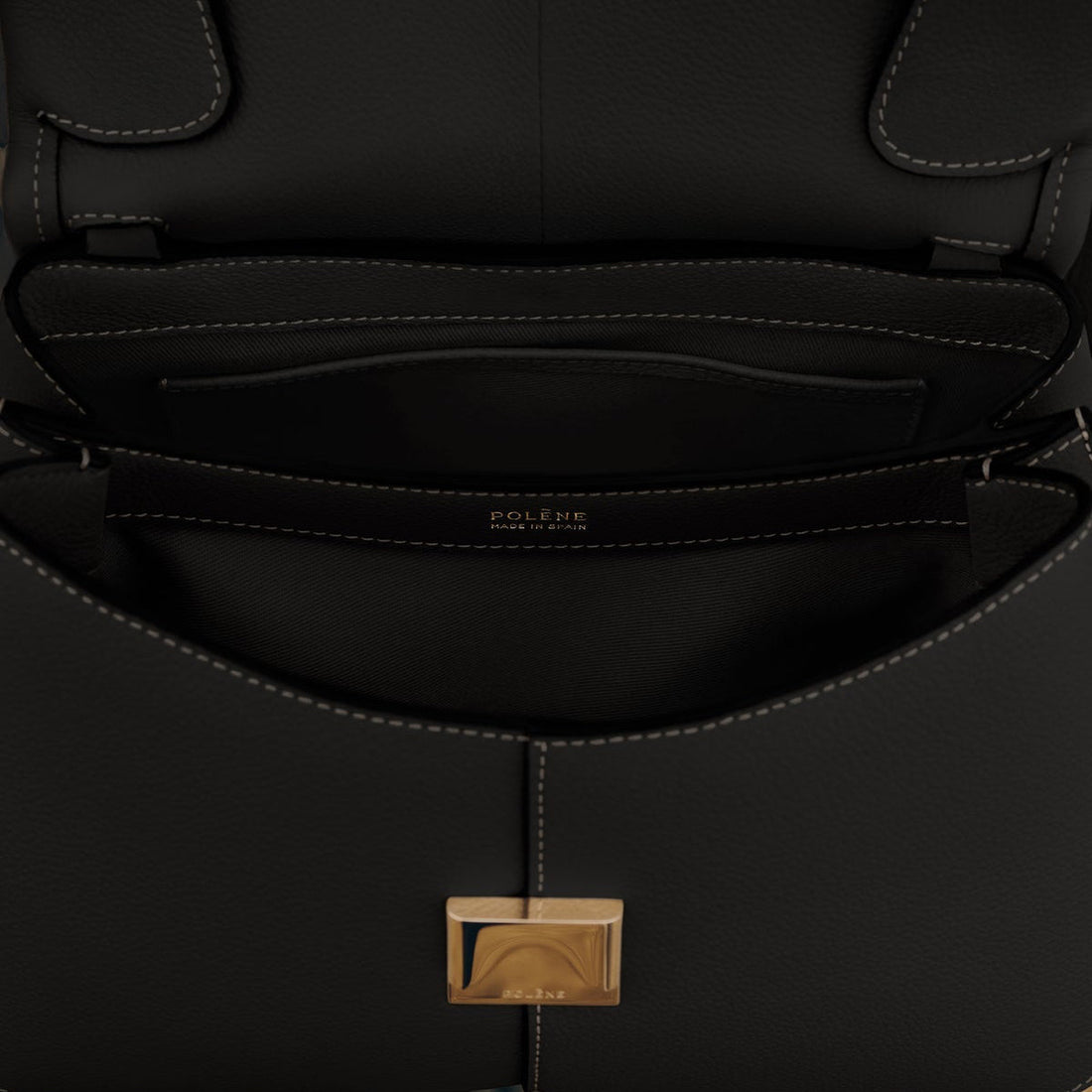 Polène Mokki Edition Textured Black with Ecru Stitching