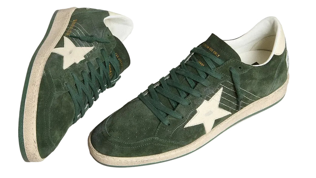 Golden Goose Ball Star in green suede with white leather star and heel tab