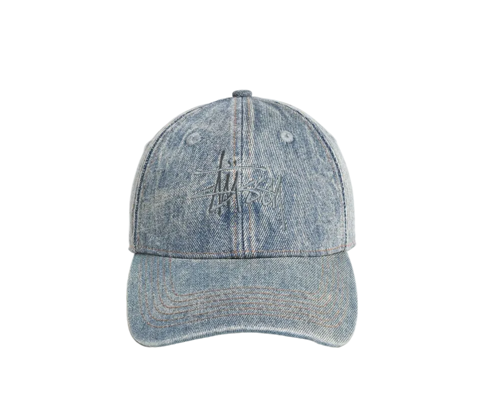 Stussy Low Profile Denim Strapback Indigo Stone Wash