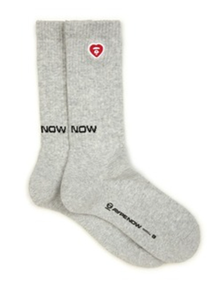 AAPE Moonface heart embroidered crew socks Grey